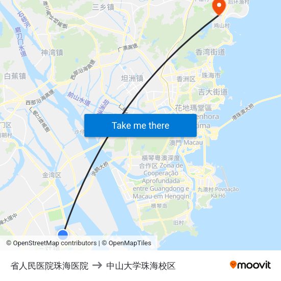 省人民医院珠海医院 to 中山大学珠海校区 map