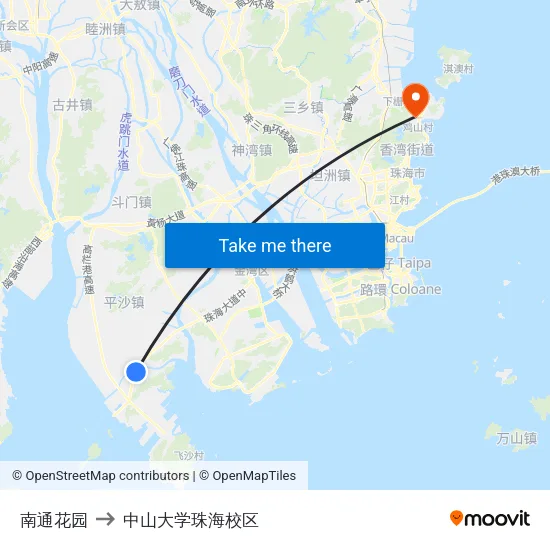 南通花园 to 中山大学珠海校区 map