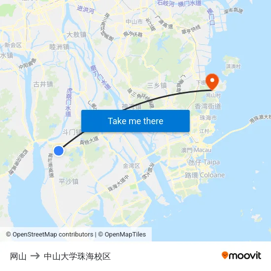 网山 to 中山大学珠海校区 map