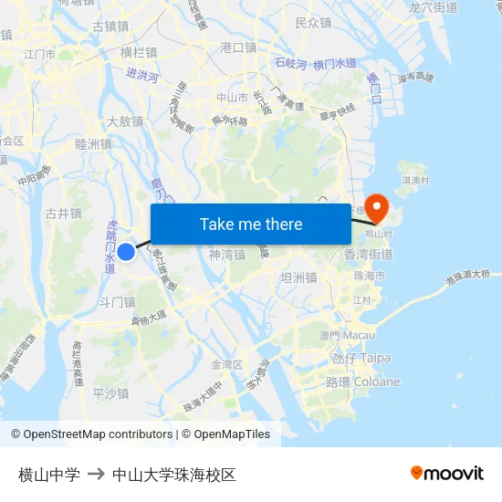 横山中学 to 中山大学珠海校区 map