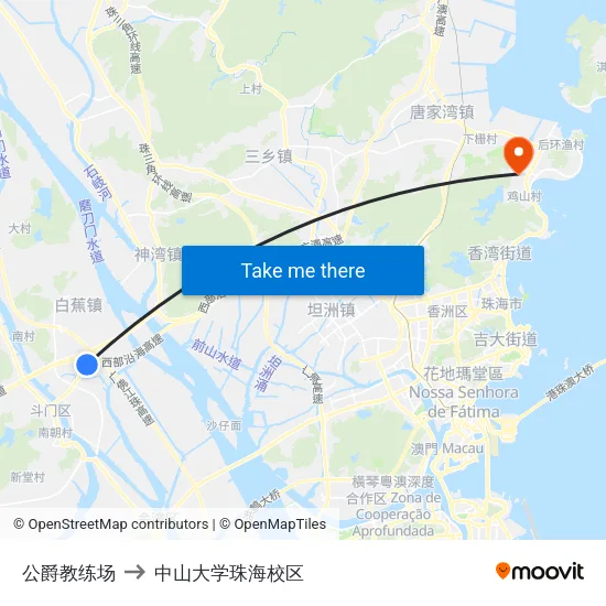 公爵教练场 to 中山大学珠海校区 map