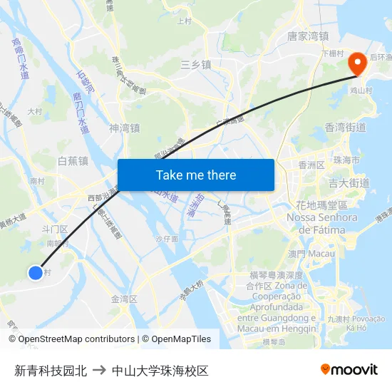 新青科技园北 to 中山大学珠海校区 map
