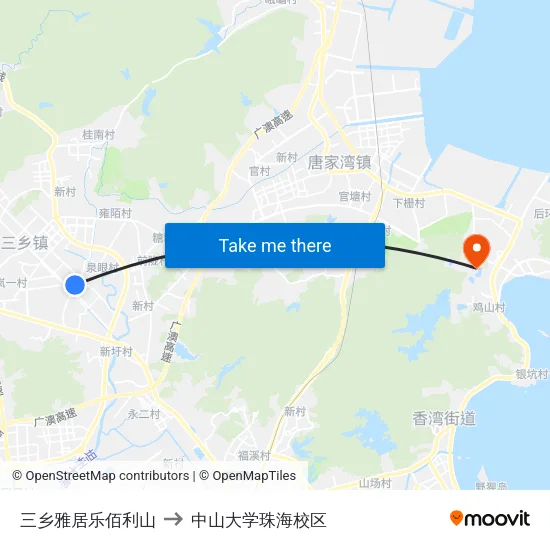 三乡雅居乐佰利山 to 中山大学珠海校区 map