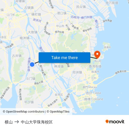 横山 to 中山大学珠海校区 map