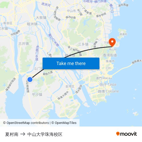 夏村南 to 中山大学珠海校区 map