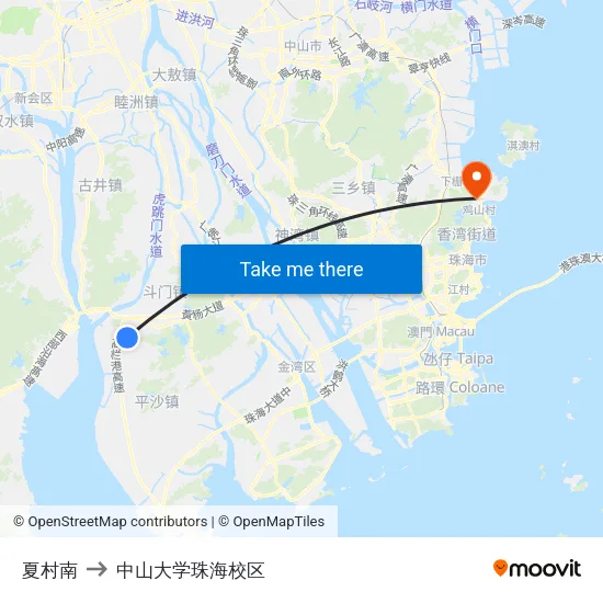 夏村南 to 中山大学珠海校区 map
