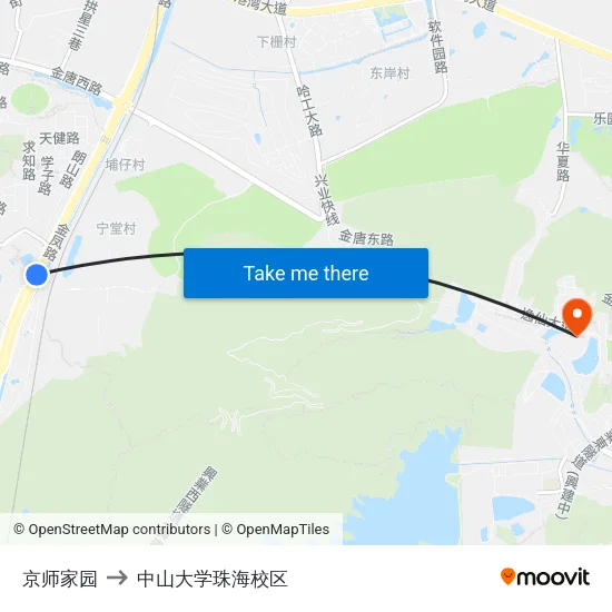 京师家园 to 中山大学珠海校区 map