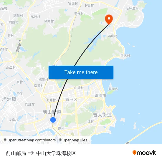 前山邮局 to 中山大学珠海校区 map