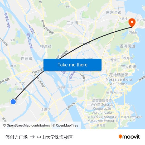 伟创力广场 to 中山大学珠海校区 map