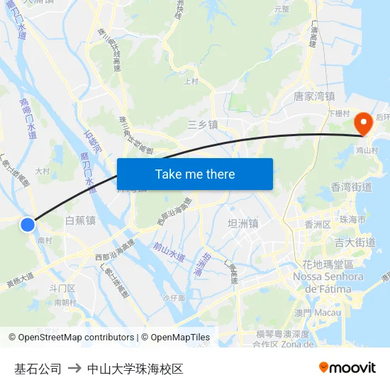 基石公司 to 中山大学珠海校区 map