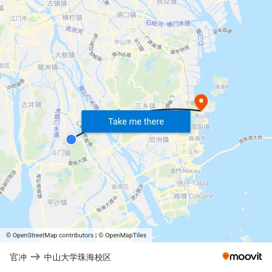 官冲 to 中山大学珠海校区 map