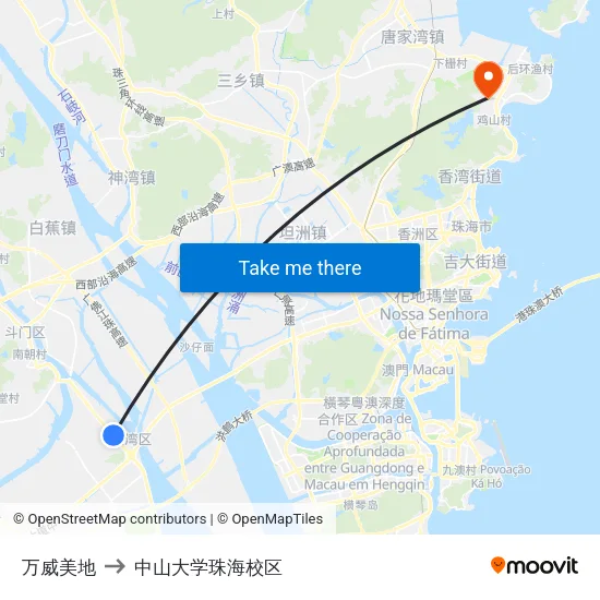 万威美地 to 中山大学珠海校区 map