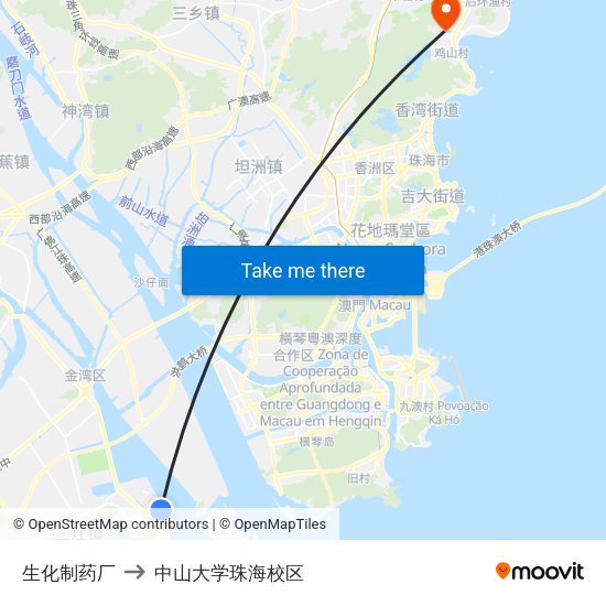 生化制药厂 to 中山大学珠海校区 map