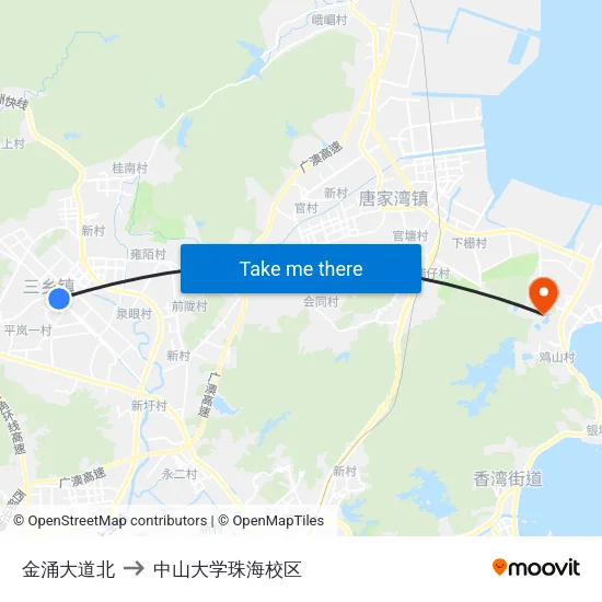 金涌大道北 to 中山大学珠海校区 map