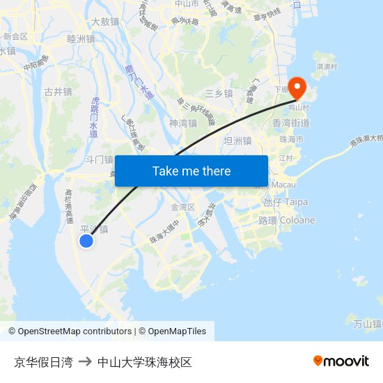 京华假日湾 to 中山大学珠海校区 map