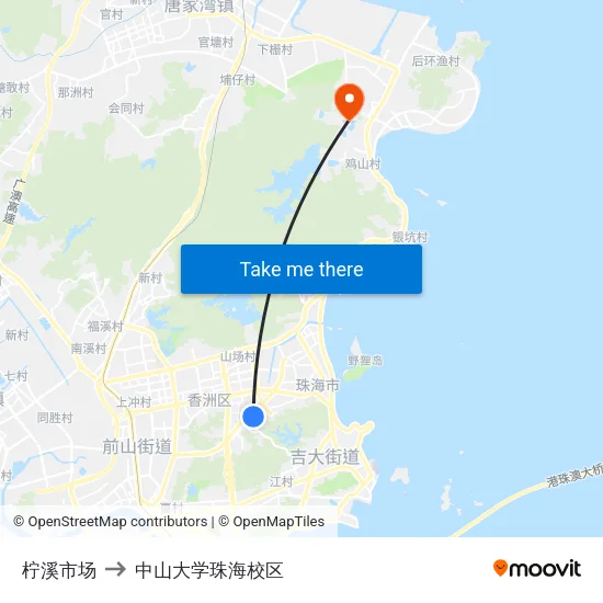 柠溪市场 to 中山大学珠海校区 map