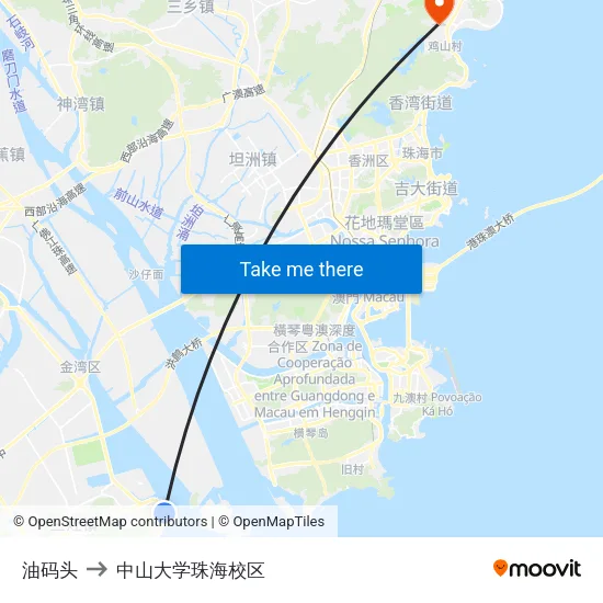 油码头 to 中山大学珠海校区 map