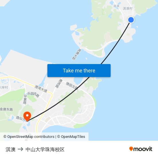 淇澳 to 中山大学珠海校区 map
