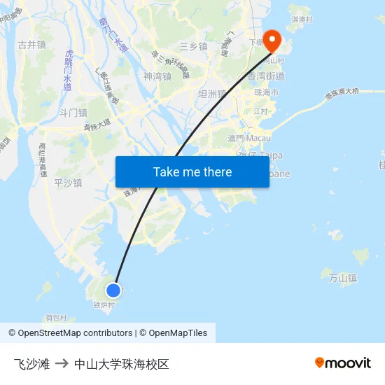 飞沙滩 to 中山大学珠海校区 map