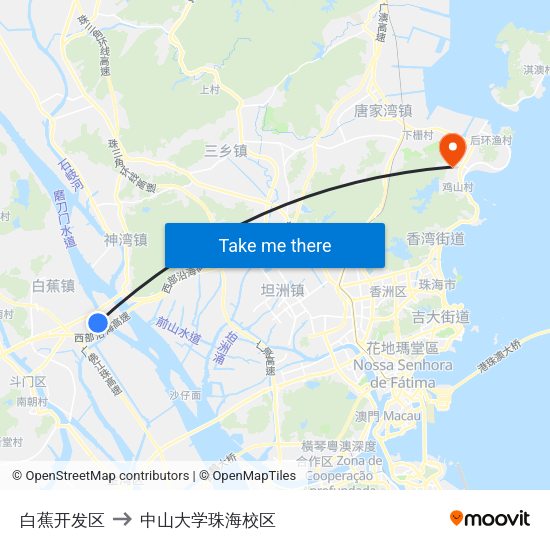 白蕉开发区 to 中山大学珠海校区 map