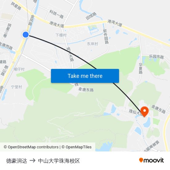 德豪润达 to 中山大学珠海校区 map