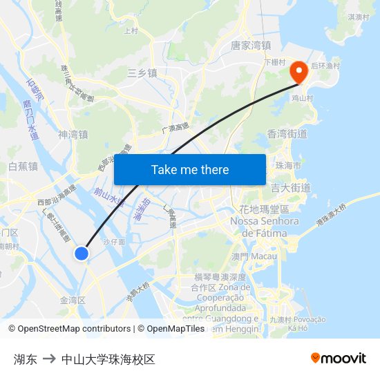 湖东 to 中山大学珠海校区 map