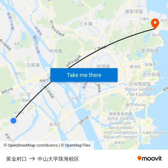 黄金村口 to 中山大学珠海校区 map
