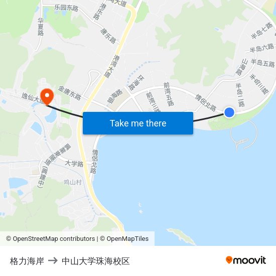 格力海岸 to 中山大学珠海校区 map