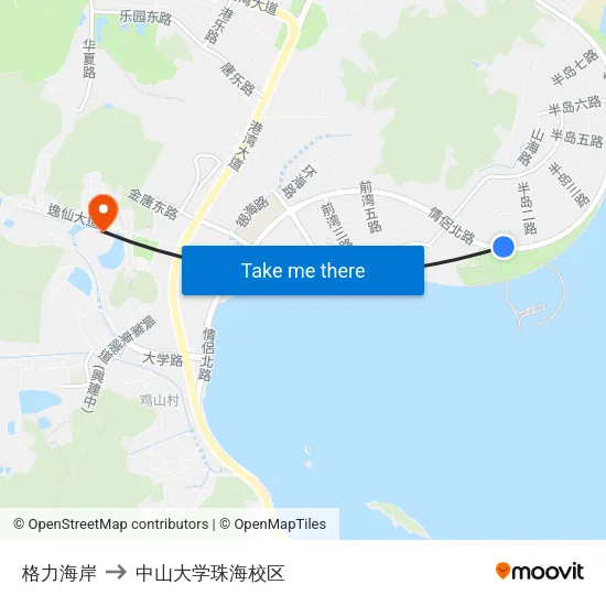 格力海岸 to 中山大学珠海校区 map