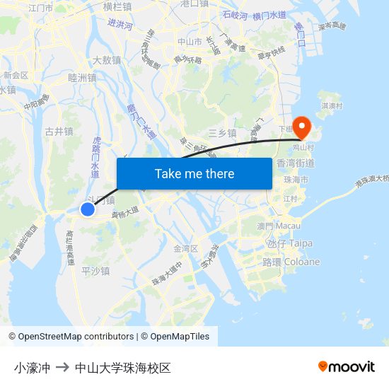 小濠冲 to 中山大学珠海校区 map