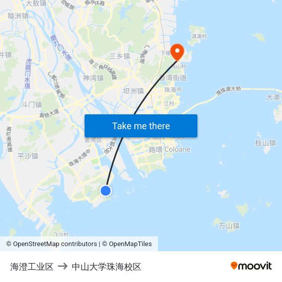 海澄工业区 to 中山大学珠海校区 map