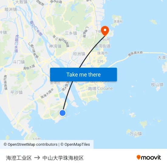 海澄工业区 to 中山大学珠海校区 map