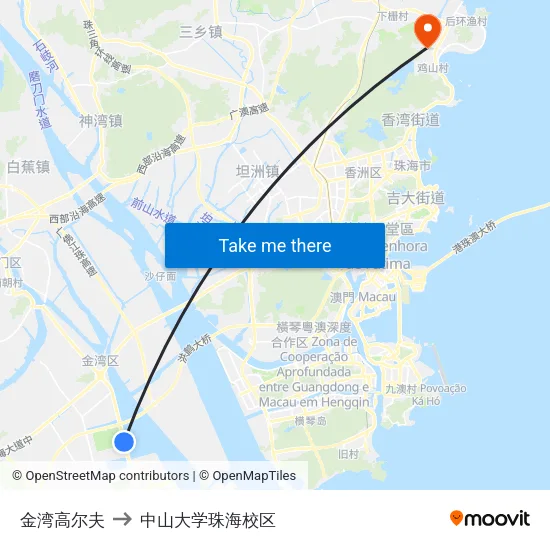 金湾高尔夫 to 中山大学珠海校区 map