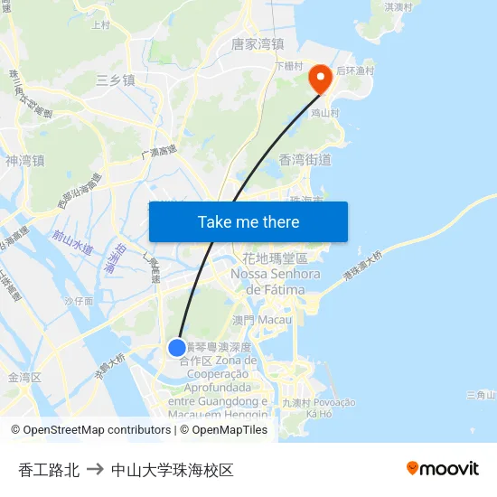 香工路北 to 中山大学珠海校区 map
