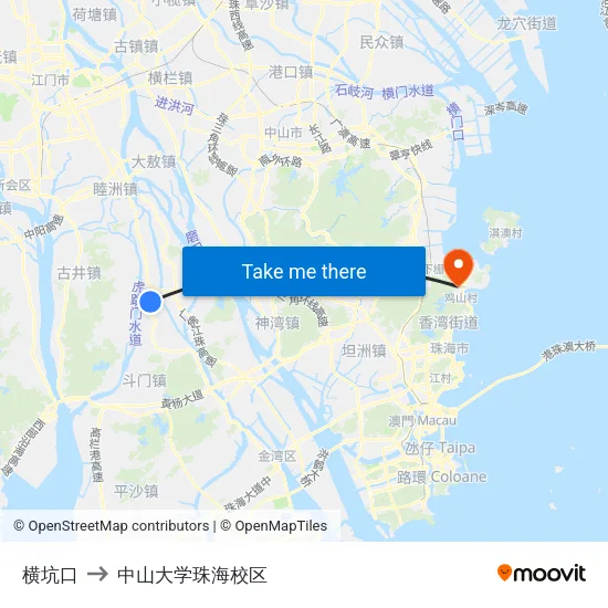横坑口 to 中山大学珠海校区 map
