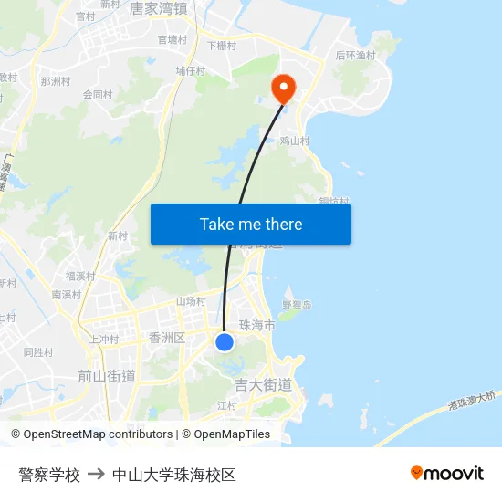 警察学校 to 中山大学珠海校区 map