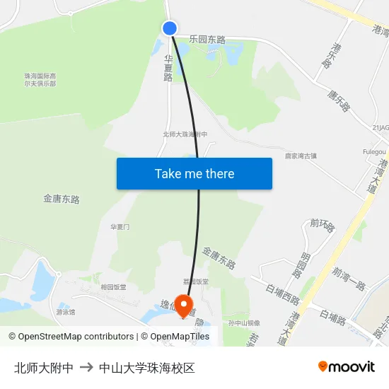 北师大附中 to 中山大学珠海校区 map