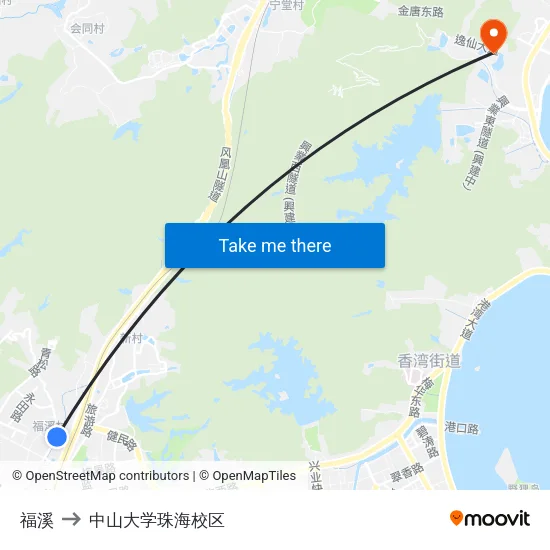 福溪 to 中山大学珠海校区 map