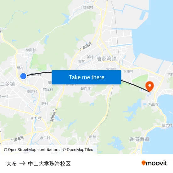 大布 to 中山大学珠海校区 map