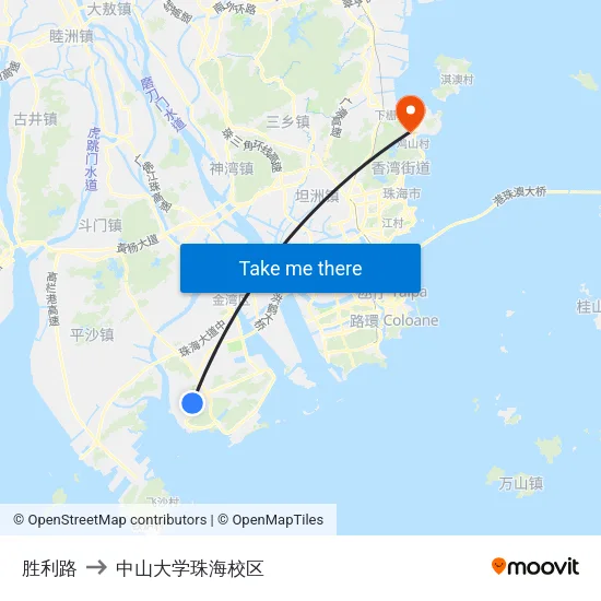 胜利路 to 中山大学珠海校区 map