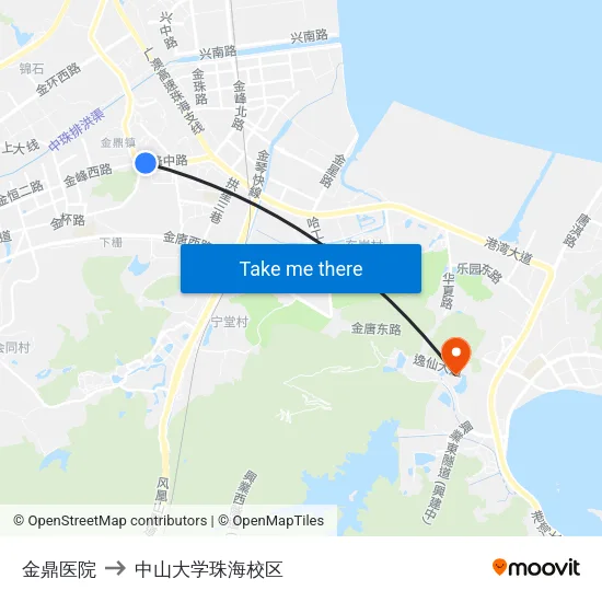 金鼎医院 to 中山大学珠海校区 map