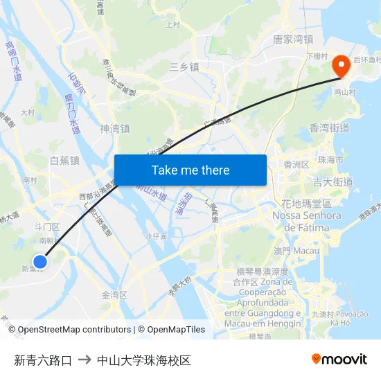 新青六路口 to 中山大学珠海校区 map