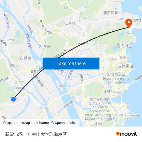 新堂市场 to 中山大学珠海校区 map