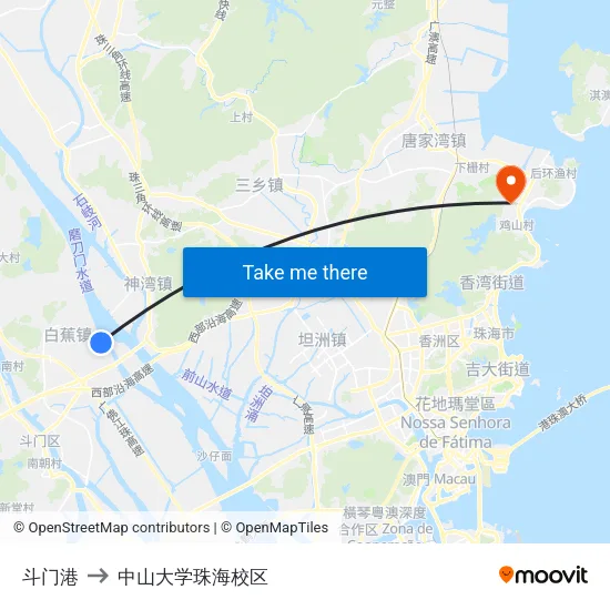 斗门港 to 中山大学珠海校区 map