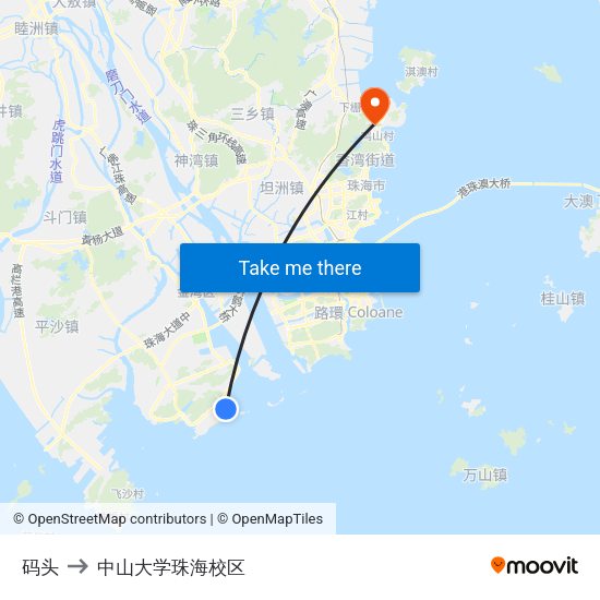 码头 to 中山大学珠海校区 map