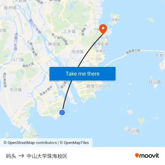 码头 to 中山大学珠海校区 map