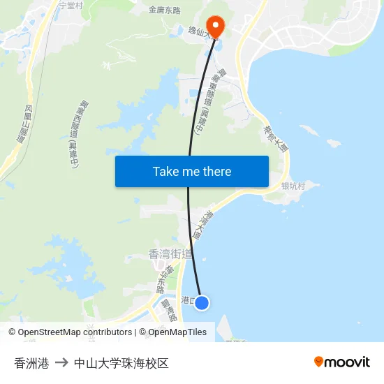 香洲港 to 中山大学珠海校区 map