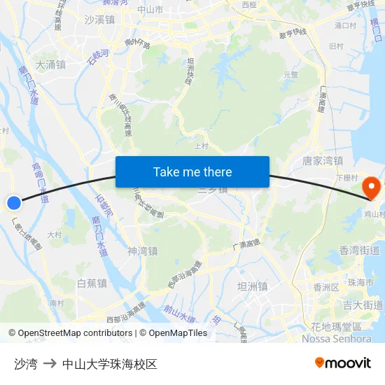 沙湾 to 中山大学珠海校区 map