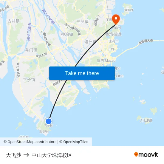 大飞沙 to 中山大学珠海校区 map