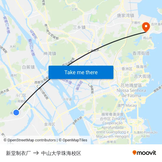 新堂制衣厂 to 中山大学珠海校区 map